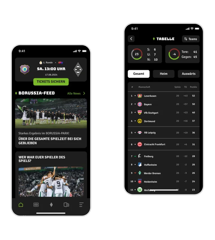 Animation mit App-Screens, die zwischen farbiger und schwarz-weißer Darstellung wechseln und zeigen, dass Informationen auch ohne Farbcodierung verständlich bleiben.